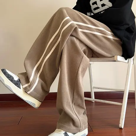 雪尼尔休闲裤子男士秋冬季宽松直筒阔腿拖地长裤潮牌青少年运动裤商品大图