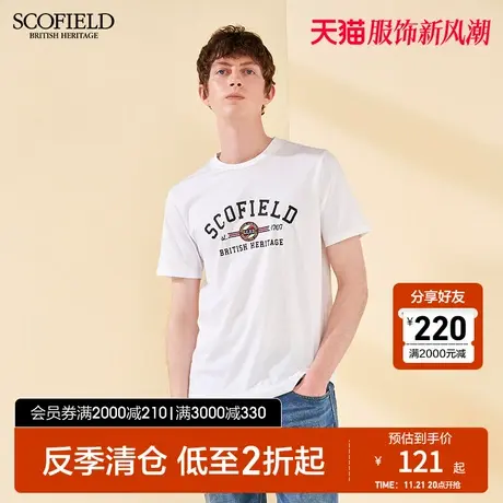 SCOFIELD都市简约字母T恤纯色透气商场同款棉质亲肤百搭圆领短袖图片