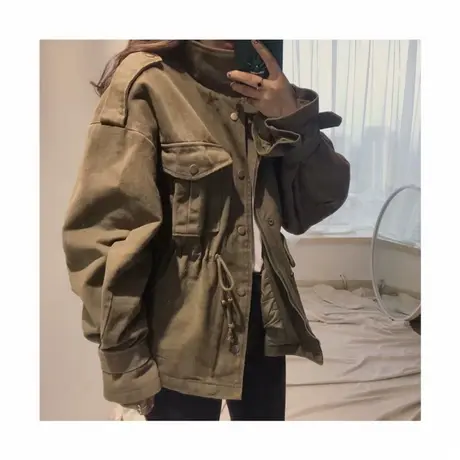 军绿色风衣女中长款2023秋季新款百搭宽松显瘦抽绳工装小个子外套商品大图