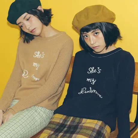 omont蛋挞家复古百搭休闲纯色短款宽松圆领长袖套头毛衣女学生图片