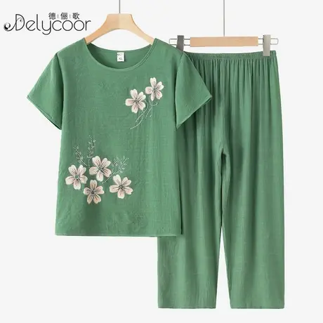 中老年夏装新款妈妈棉绸套装女奶奶夏季短袖薄款宽松老人太太衣服商品大图