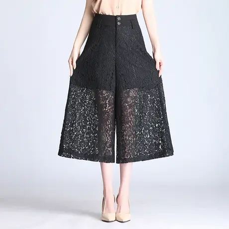 镂空蕾丝阔腿裤女夏季2023新款高腰宽松裙裤七分裤气质垂感大脚裤商品大图