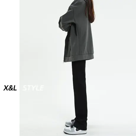 黑色高腰直筒牛仔裤女春秋2023新款修身显瘦小个子九分垂感烟管裤商品大图