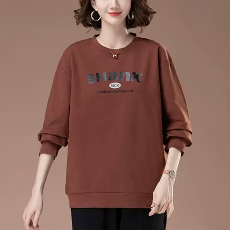 妈妈圆领薄款卫衣女春秋宽松加肥加大码女装中老年遮肚显瘦棉上衣图片