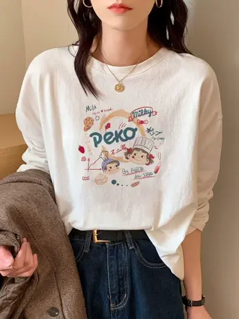 白色仿棉内搭打底衫秋冬季2023新款洋气加绒长袖t恤大码女装上衣商品大图