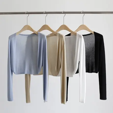 2023夏季简约法式风针织防晒女士开衫外套常规空调衫披肩薄款长袖图片