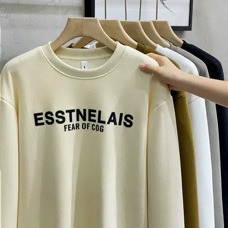 美式休闲印花圆领男士卫衣2023秋冬季加绒加厚潮流微宽松长袖上衣商品大图