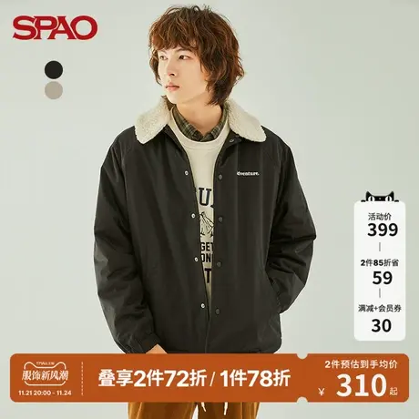 SPAO男士棉服冬季新款拼接休闲翻领宽松字母印花外套SPJPB4TH24商品大图