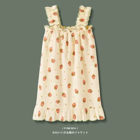 Pinksea吊带睡衣女夏季薄款纯棉纱布家居服2024年新款睡裙女夏商品大图
