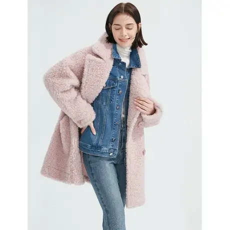 朗姿100羊羔毛保暖宽松休闲外套大衣女年冬季新款皮草奥莱图片