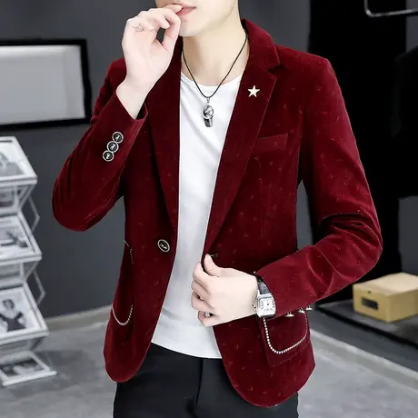 男士高端金丝绒面西装外套韩版痞帅休闲单西上衣潮流轻奢华小西服图片