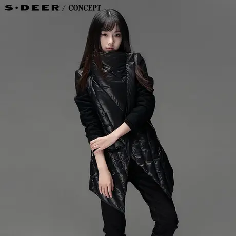 sdeer圣迪奥女装2017冬装设计感拼接面料时尚羽绒服S13482471图片