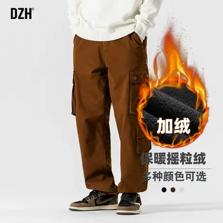 男士棕色工装裤男冬季加绒加厚潮牌直筒休闲裤百搭2024新款伐木裤商品大图