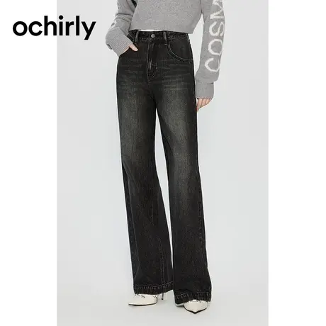 【品牌甄选】欧时力 纯棉阔腿牛仔长裤女2023新款秋冬宽松显瘦图片