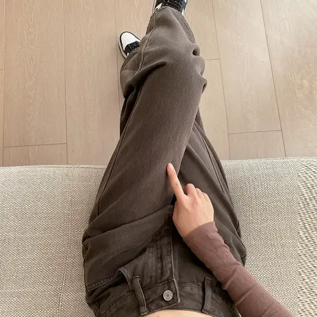 阔腿牛仔裤女2024秋冬新款高腰宽松显瘦小个子加绒加厚直筒拖地裤商品大图