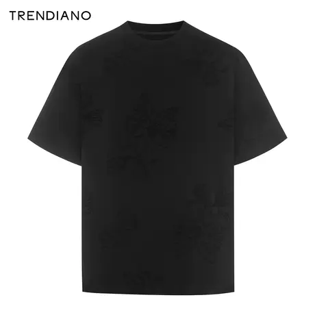 TRENDIANO国风激光烧花T恤2024年春季新款休闲廓形短袖上衣男生潮商品大图