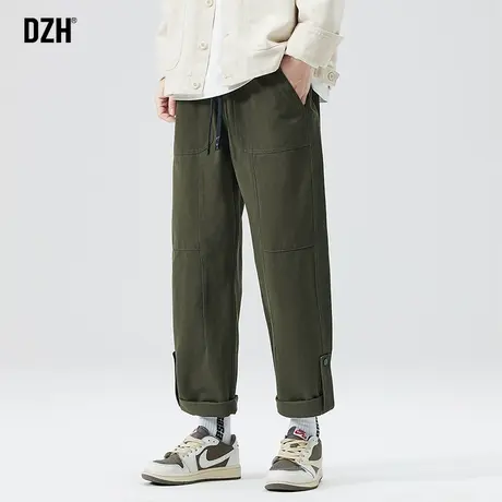 男士军绿色纯棉工装裤男直筒宽松春季2024新款裤子休闲百搭阔腿裤商品大图