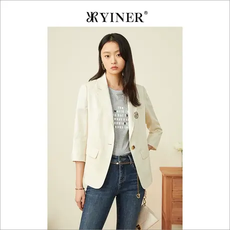 YINER音儿女装2022夏季新款醋纤混纺亚麻西装短外套图片