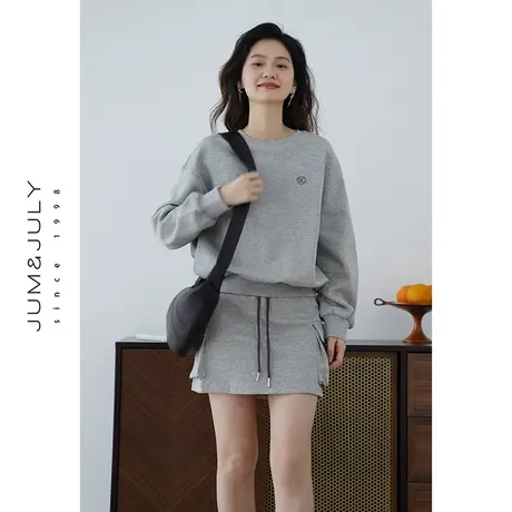 嘉茱莉2024春季新款卫衣套装裙女粉色圆领卫衣小个子套头上衣宽松图片