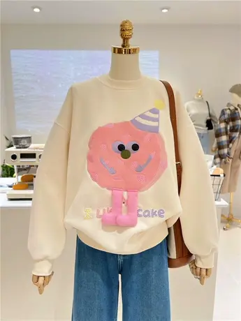 2024春季新款卡通立体减龄图案宽松大码圆领套头卫衣女单穿外套图片