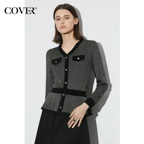 COVER2023春季小香风华夫格金葱提花针织衫商品大图