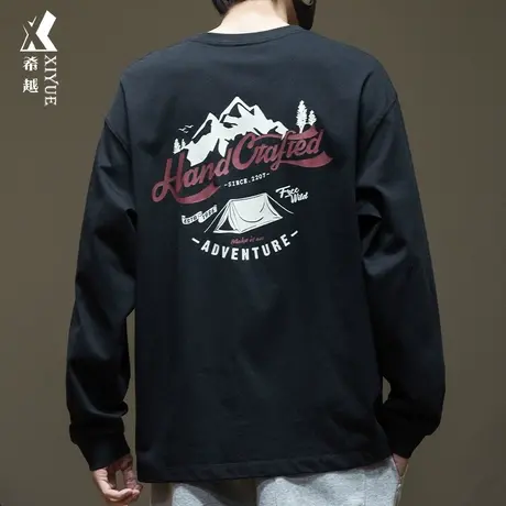 希越重磅260g精梳棉长袖T恤男春季宽松大码男士三本针体恤上衣潮商品大图