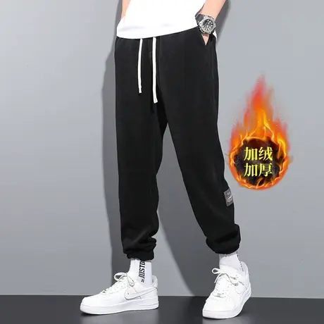 秋冬季灯芯绒卫裤男潮牌痞帅高级感加绒束脚裤2023新款春装休闲裤商品大图