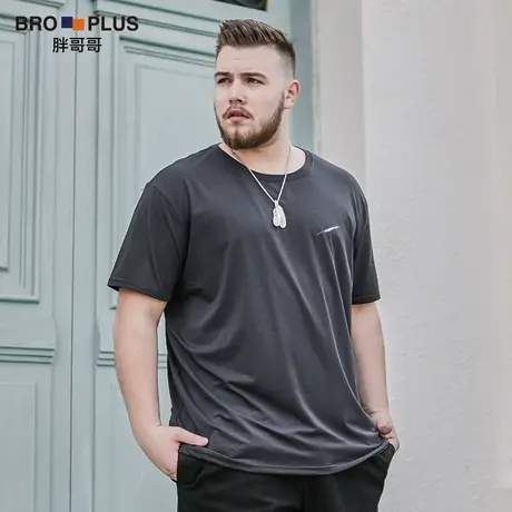 胖哥哥品质宽松大码男装刺绣羽毛体恤半袖加肥加大胖子短袖T恤男商品大图