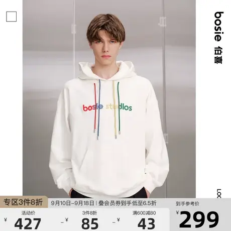 bosie2023年秋季新款套头卫衣男情侣彩虹绳渐变字母绣花连帽外套商品大图