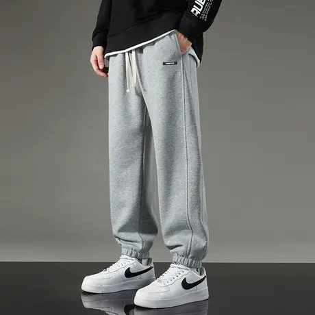 长裤子男士2023新款秋冬款加绒运动裤潮流九分裤小脚束脚休闲卫裤商品大图