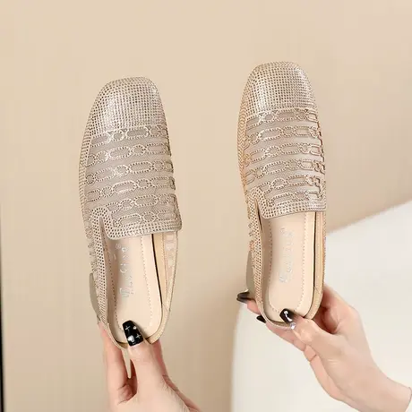 时尚适合脚胖宽的女士大码拖鞋41一43平底时髦羊皮洋气镂空42凉拖商品大图