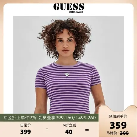 GUESSOriginals美式复古撞色条纹修身短款短袖T恤-W3GI60KA0Q3商品大图