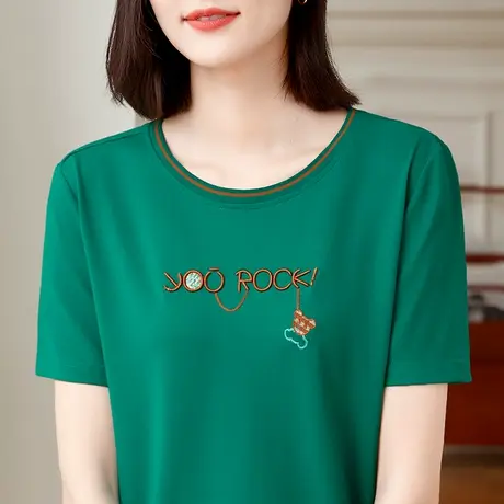 正肩短袖t恤女2023年夏装创意时尚中年妈妈大码上衣高级感体恤衫商品大图