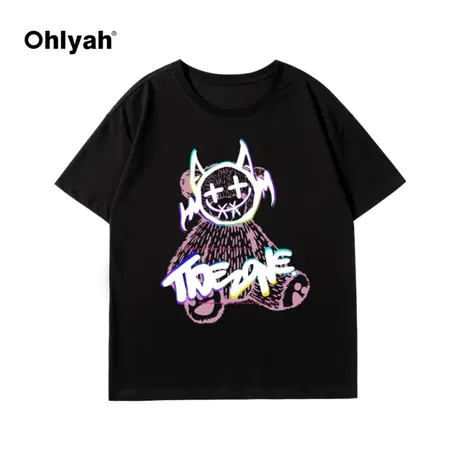 潮牌纯棉短袖t恤女2023夏季新款韩版宽松休闲恶魔笑脸半袖上衣ins图片