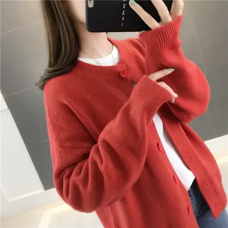 2023秋季新款女装韩版宽松纯色针织衫女学院风开衫毛衣外套潮ins图片