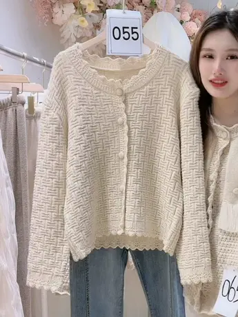 温柔风毛衣开衫女2023早秋新款韩版宽松百搭气质高级感针织短外套图片