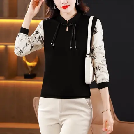 打底衫女长袖2023年秋装中国风新款洋气上衣小衫潮春秋t恤假两件商品大图