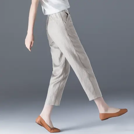 亚麻休闲裤女夏棉麻裤子夏季2023新款女裤八分九分萝卜哈伦裤薄款商品大图