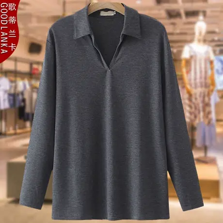 胖妈妈秋装长袖T恤中老年女士宽松上衣加肥加大码女装春秋打底衫商品大图