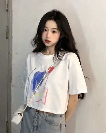 2023年夏季新款韩版时尚圆领宽松字母印花百搭打底短袖T恤女上衣图片