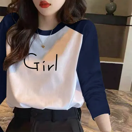 插肩长袖t恤女2023春秋款内搭设计感小众独特别致上衣宽松打底衫商品大图