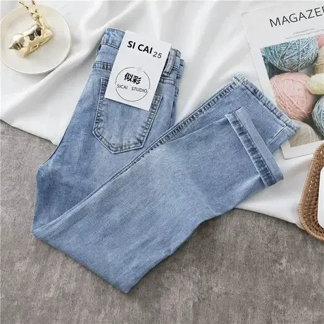 牛仔裤女直筒春秋加绒加厚新显瘦高腰宽松小个子黑色烟管裤子秋冬商品大图