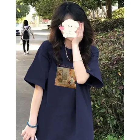 网红ins潮牌短袖上衣服女夏季百搭2023新款宽松显瘦纯棉圆领T恤潮商品大图