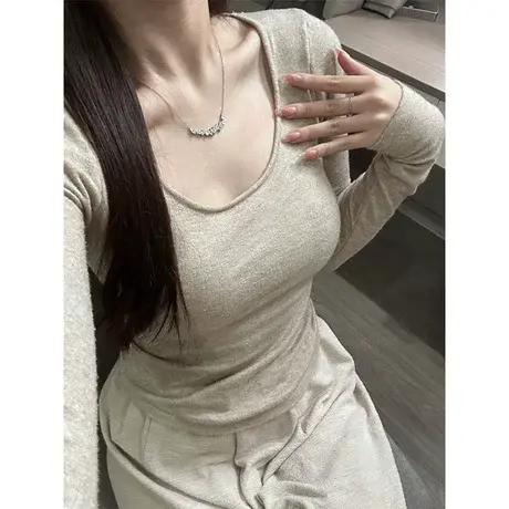 纯欲风低圆领打底衫女秋冬内搭修身显瘦短款长袖t恤辣妹上衣ins潮商品大图