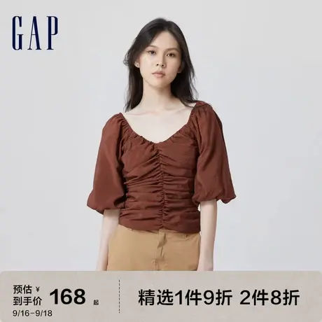 Gap女装夏季2023新款法式复古泡泡袖短衬衫665292洋气休闲上衣图片