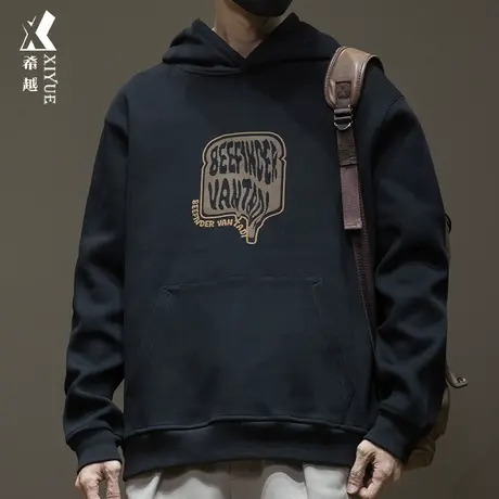 希越秋冬季新款运动卫衣男士大码纯棉男装黑色连帽男生加绒加厚男商品大图