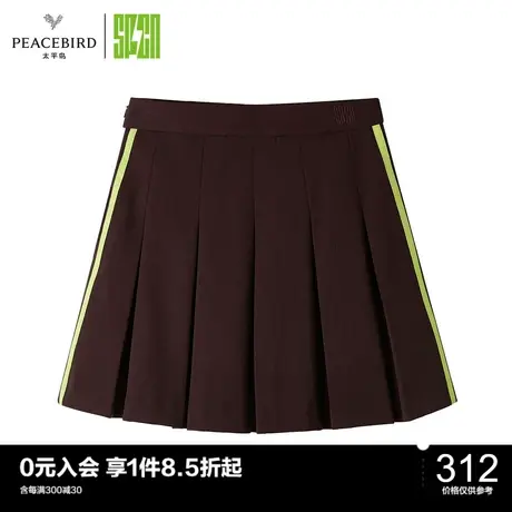 太平鸟SPCN系列年冬季新款撞色拼条百褶裙图片
