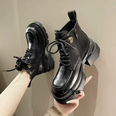 马丁靴女韩式2023春秋新款韩版百搭机车单靴时尚厚底短靴ins潮女图片