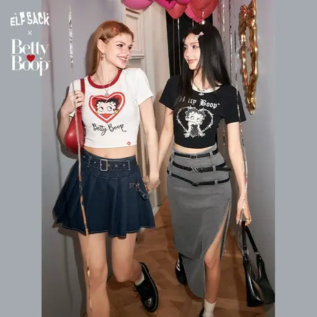 【贝蒂联名】妖精的口袋短款印花短袖t恤女2024春新款甜辣小上衣商品大图