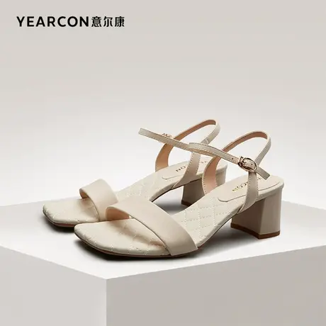 意尔康女鞋官方旗舰店凉鞋女款夏季粗跟方头一字带扣断码outlets图片
